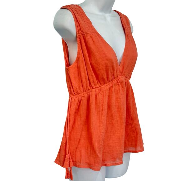 Joie Orange Lytle Sleeveless Drawstring Tassel 100% Cotton Gauze Tank Top size S - Picture 5 of 9
